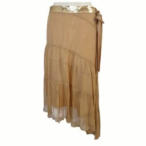 Gold Silk Asymmetrical Skirt Sequins Bow Tie WD•NY Size 8 Layered Flowy Indie